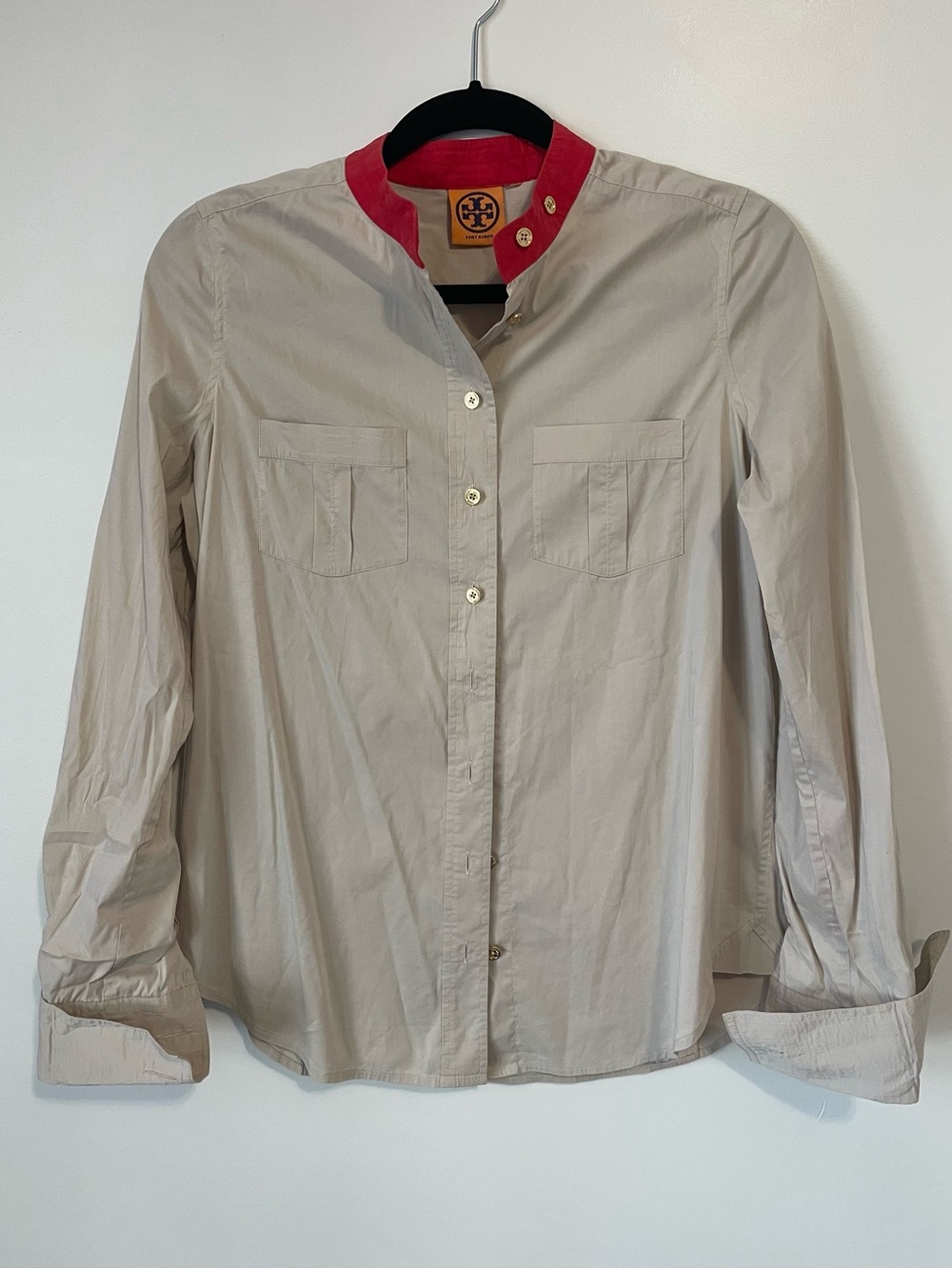 Tory Burch Beige Shirt with Red Contrast Collar